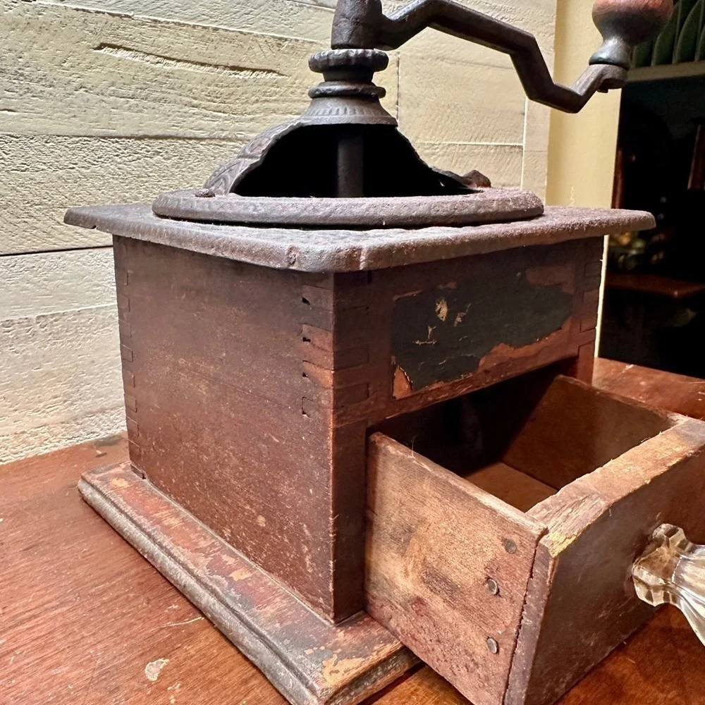 ANTIQUE, LOGAN & STROBRIDGE IRON CO. #701, CAST IRON/WOOD COFFEE GRINDER